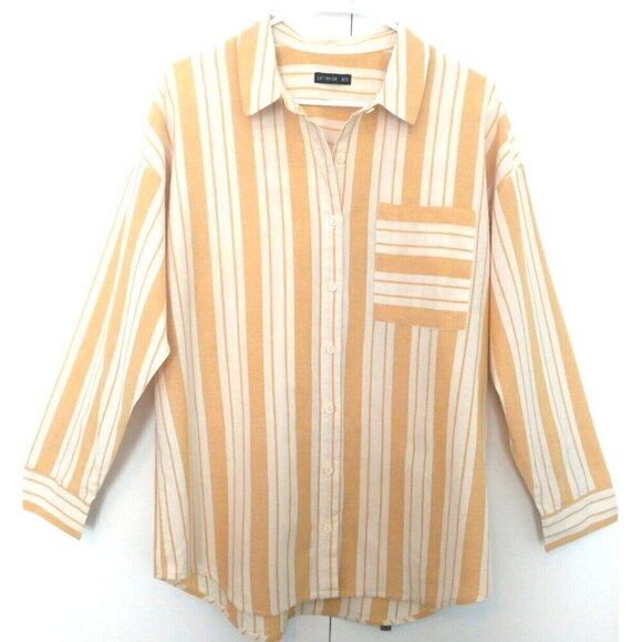 COTTON ON Striped Long Sleeve Drop Shoulder Relaxed Shirt Pocket - Med - Picture 1 of 8
